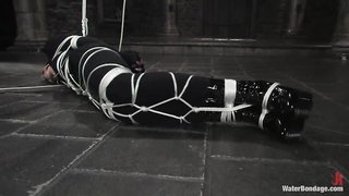 Master ties his slave completely, blindfolds and drops to floor