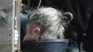 Pale slut gets her toes and pussy tortured up close