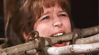 Inked-up baby-faced beauty tortured by the fireplace