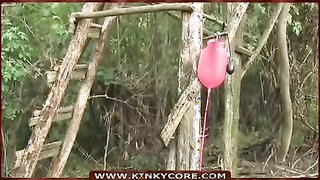 Soloing BDSM hottie feels her tight anus with weird liquid