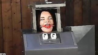 Caged submissive babe with gag in mouth likes dirty BDSM experiments