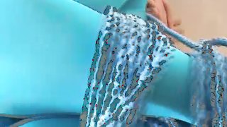 Tight breast bondage looks amazing on her massive milky boobs