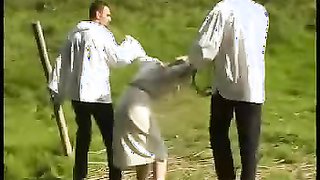 Angelic golden blonde raises up her dress just to be spanked