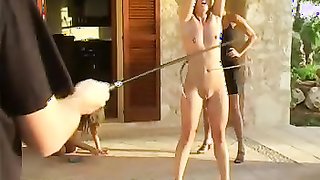 Beautiful babe with small tits is getting humiliated by her Domina
