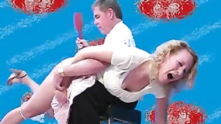 Nasty office worker spanks a beautiful babe in doggy style pose