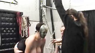 Domina grabs needles just to impale her massive boobies