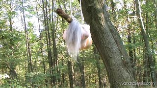 Stunning blonde with big boobs hangs in the local forest