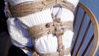 Playful and submissive chick with bounded legs looks so good