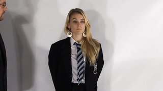 Master asked his sub doll to raise her skirt so he can spank her ass