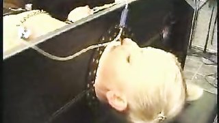 Bounded babe in white stockings enjoys painful games so much