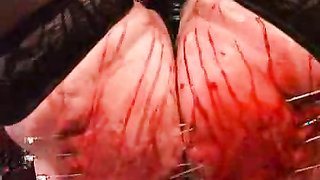 Good and nasty torturing action on the table with needles