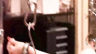 Master sticks sharp hooks in her massive boobs and ass