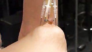 Amazing busty blonde with tattoos loves painful torturing