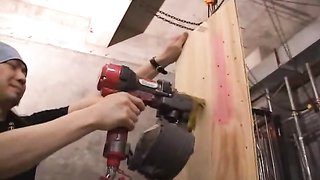 Master is building a cage to store his personal sex slave