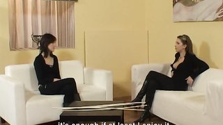 Playful brunette undresses and gets spanked from behind