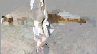 Stunning babe hangs upside down in front perverted master