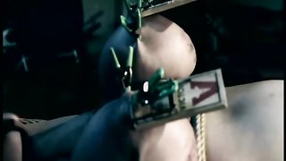 Gorgeous lady with bounded tits enjoys hardcore boob torturing