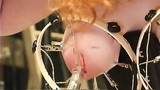 Stunning and bloody painful tit torturing in the dungeon