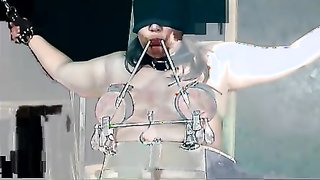 Awesome lady with huge bounded tits feels insane pain