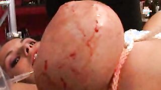 Stunning extreme tit torturing with spokes and needles