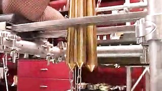 Beautiful lady with chained pussy feels real pain and pleasure