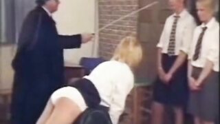 Naughty schoolgirls get the cane