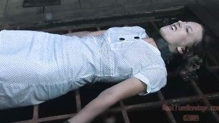 Gagged beauty is trying to withstand tit tortures