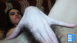 French Brunette Spreads and Teases Her Hairy Pussy on Webcam 2