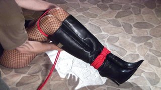 Golden blonde in black boots adores painful bondage