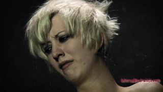 Breath mask and hardcore tit bondage for a slender blonde