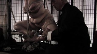 Impressive tit bondage and hardcore painful games in the tea room