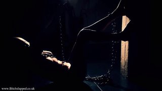 Elegant aesthetic night action with a chained sex doll