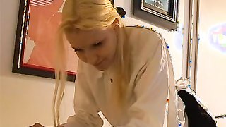 Blonde young maid didn't wash the dishes perfectly clean, now suffer