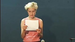 Blonde in red lingerie demonstrates her outstanding naked shape