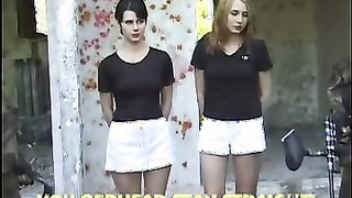 Terrified young girl tries to run away naked in the forest