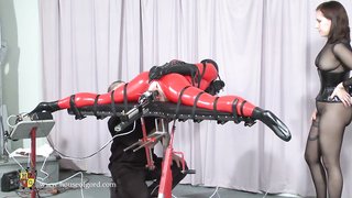 Gorgeous Domina with natural tits fucks her slave's shaved pussy