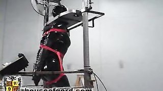 Submissive doll in black latex is trying nasty humiliation