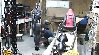 Grey latex suit looks so freaking hot on her slender body