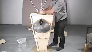 Master puts a stupid bitch into small wooden coffin