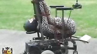 Wicked master uses his leopard slut as a seat for a  car