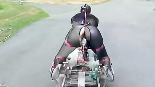 Radio controlled cart moves a bitch around while she is being fucked
