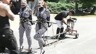 Slaves in checkered bodysuits are exactly like horses