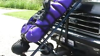 Bodysuit slave just became a part of car ornament