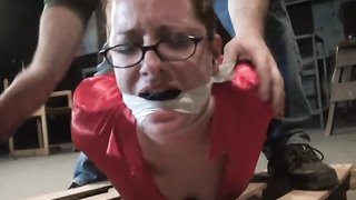 Redhead in glasses drooling and being a nasty whore